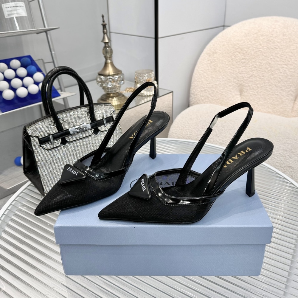 Prada Mesh Fabric Slingback Pumps Black 1I891N 099 F0002 F 075