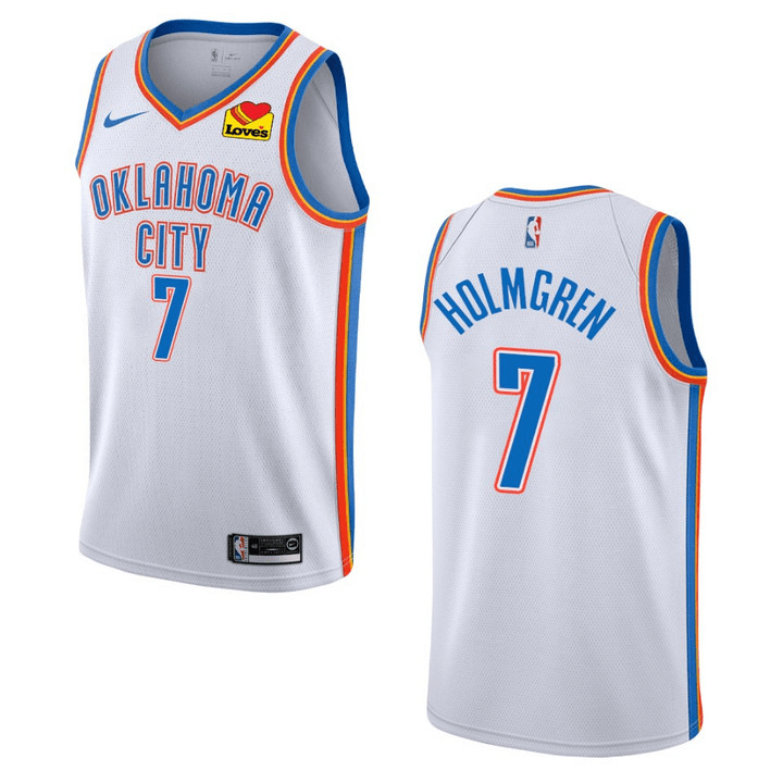 Oklahoma City Thunder #7 Chet Holmgren Men's White Basketball 2023-2024 seasonJersey