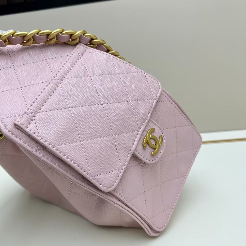 Chanel 25 Small Handbag Grained And Gold Tone Metal Light Pink 26cm AS5293 B20304 NAGEO