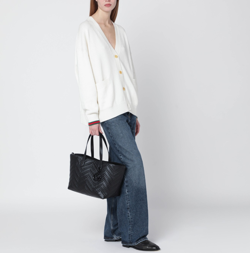 GUCCI Medium black GG Marmont shopping bag
