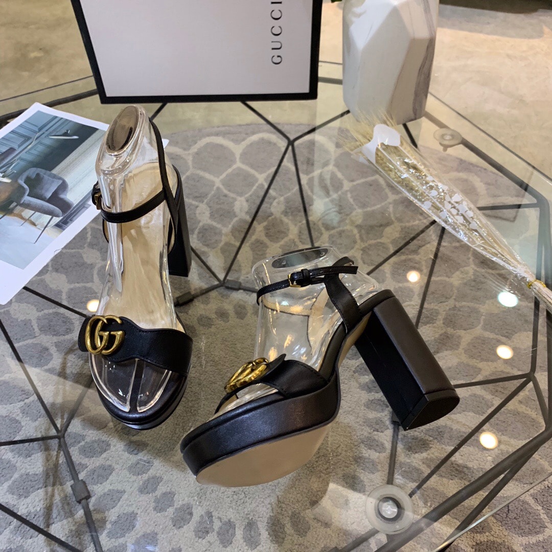 Gucci Gg Leather Heeled Sandal Black