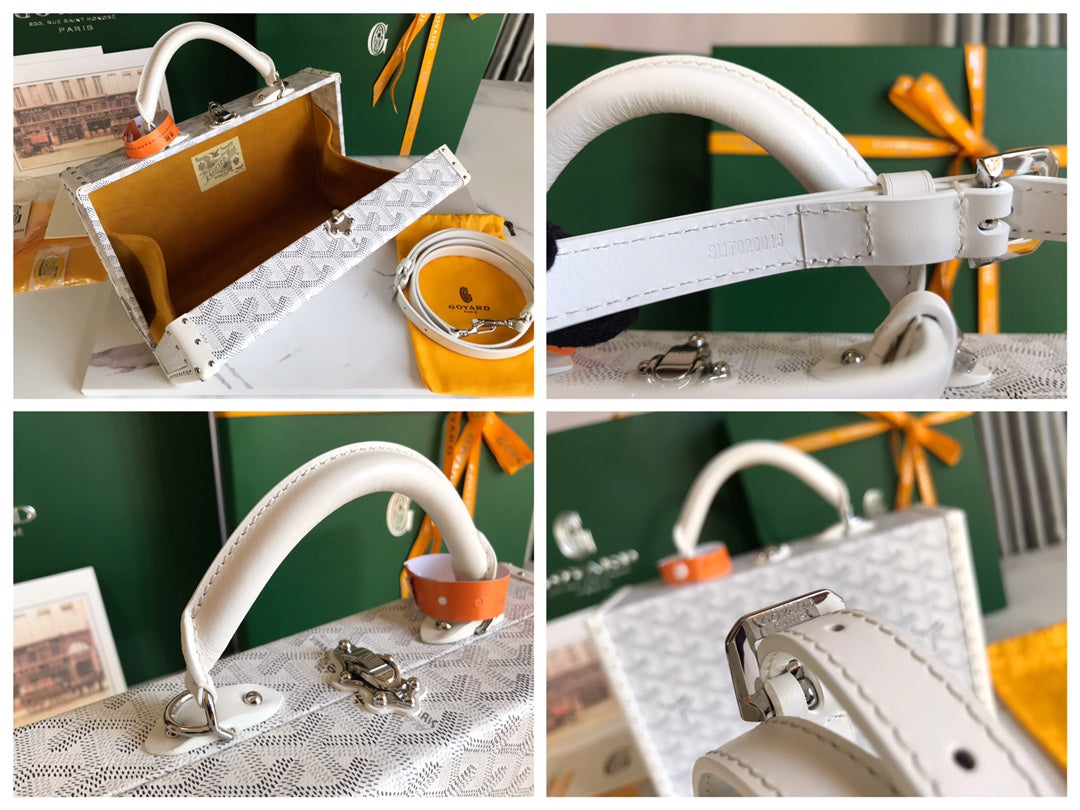 Goyard Grand Hôtel Trunk Bag 24.5cm White Goyardine Canvas And Calfskin
