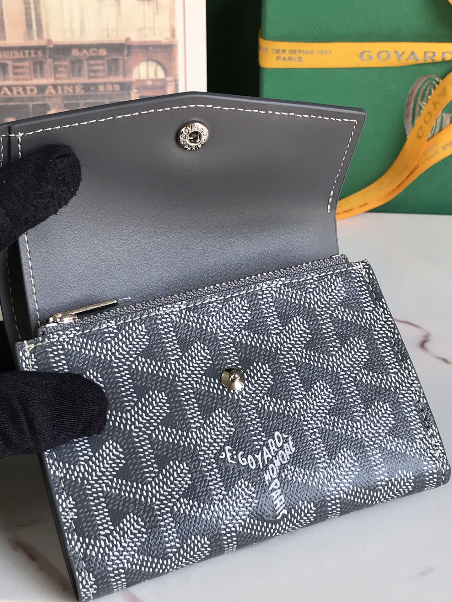 Goyard Saint-Gabriel Wallet 12 Cm Gray Calfskin And Goyardine Canvas