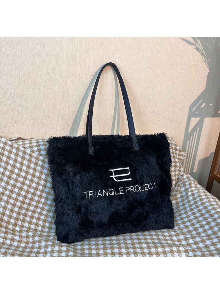 Casual Fur Letter Printed Tote Bag
