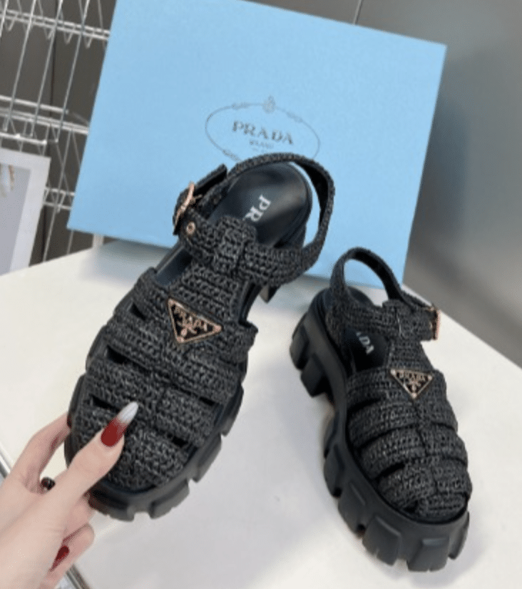 Prada Monolith Crochet Sandals Black