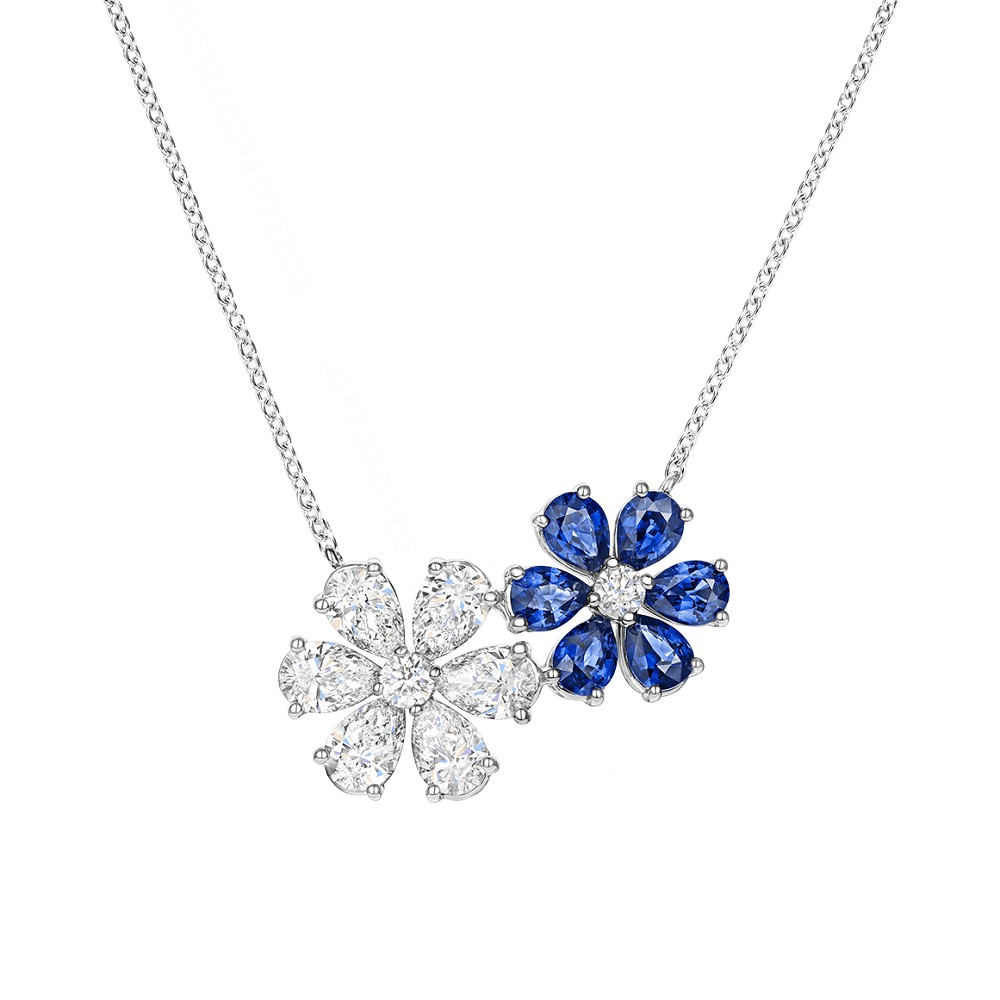 Twin Flower Gemstone Clavicle Necklace