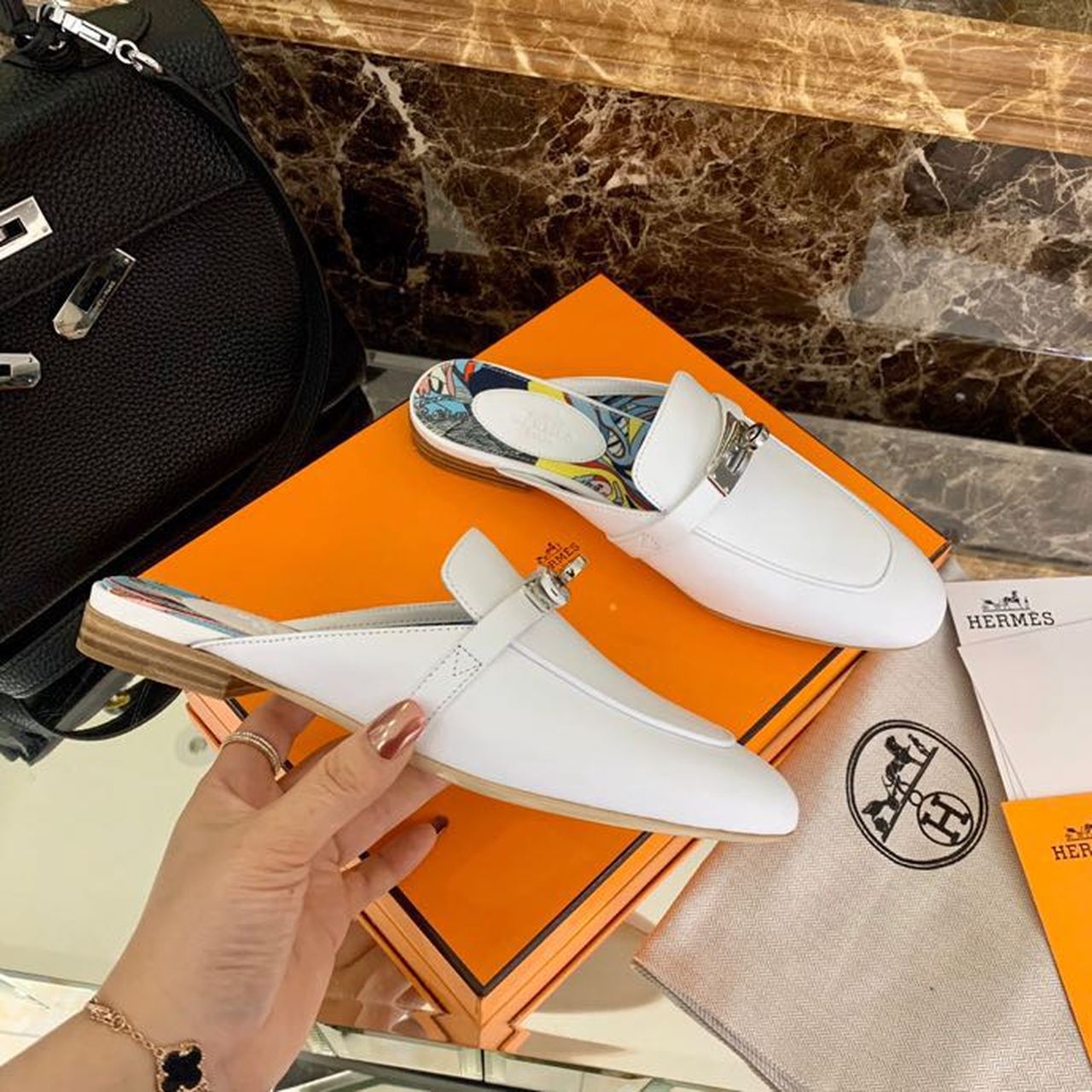 HERMES OZ MULE WHITE