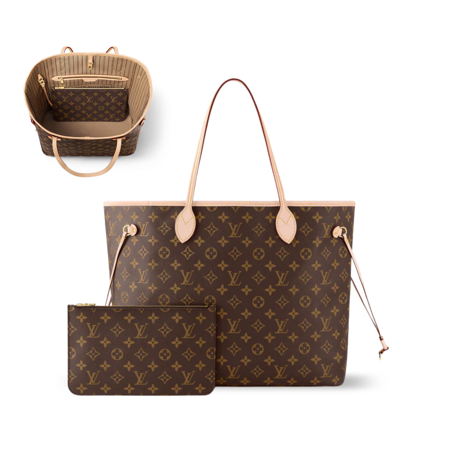 Louis Vuitton Neverfull MM Monogram Canvas Tote Bag Beige 31cm M46975