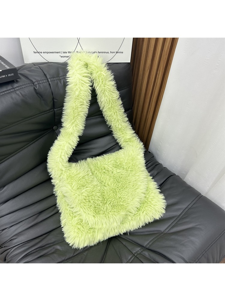 Plain Color Plush Fur Tote Shoulder Bags