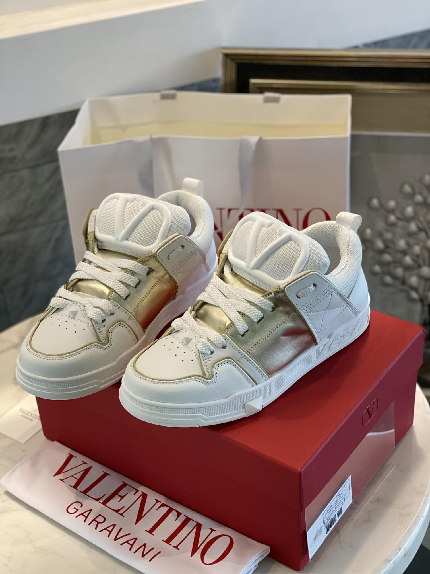 Valentino Garavani Open Skate Sneakers White And Gold