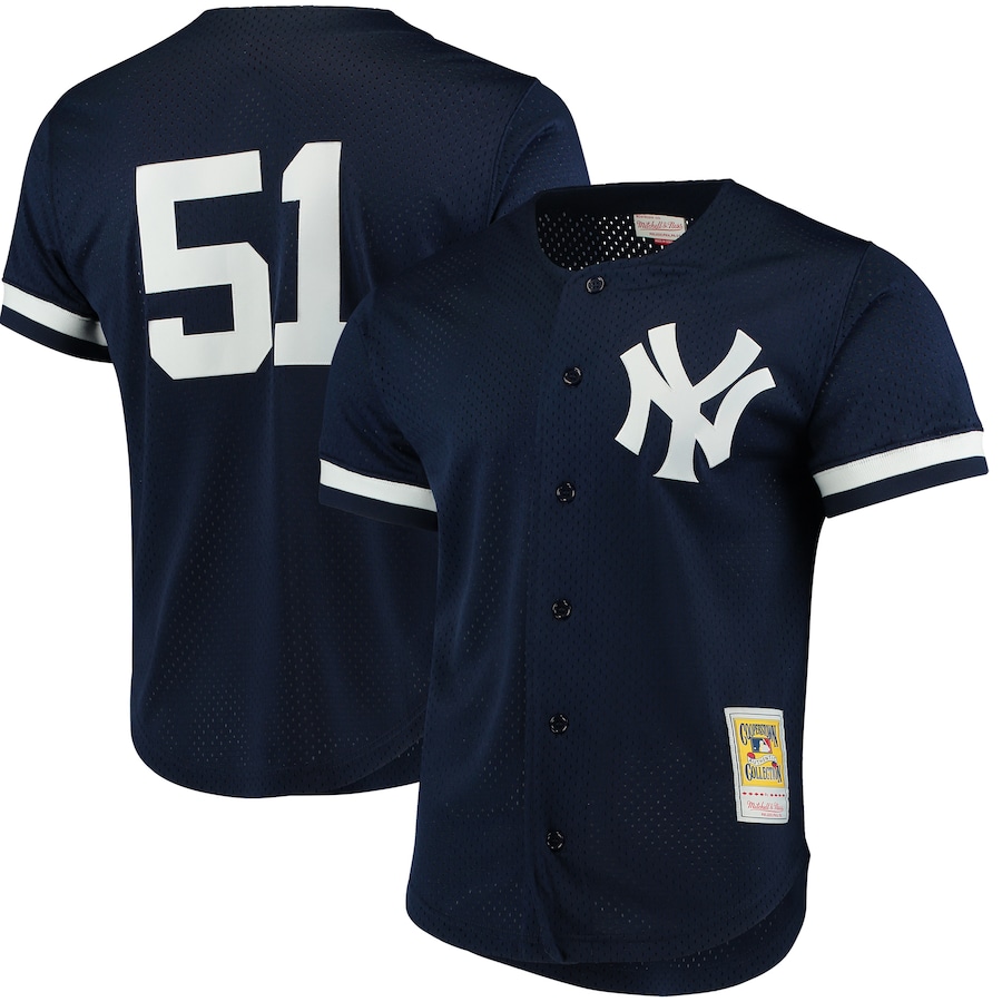 Bernie Williams New York Yankees Mitchell&Ness Cooperstown Collection Mesh Batting Practice Button-Up Jersey Navy