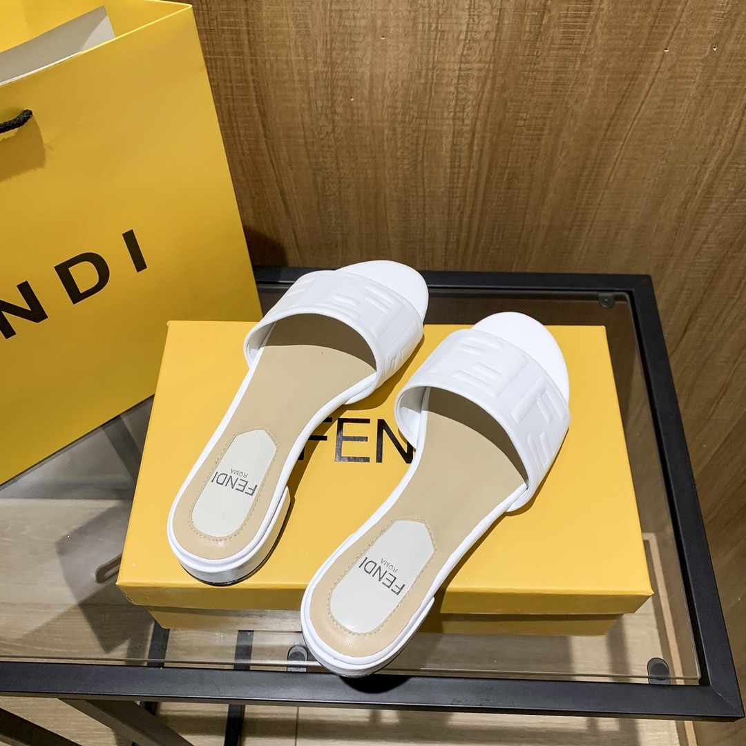 Fendi Silk Cowhide Slippers White