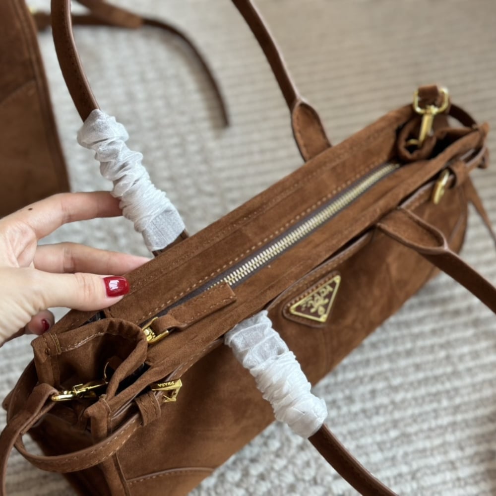 Prada Medium Suede Handbag Cocoa Brown 32Cm