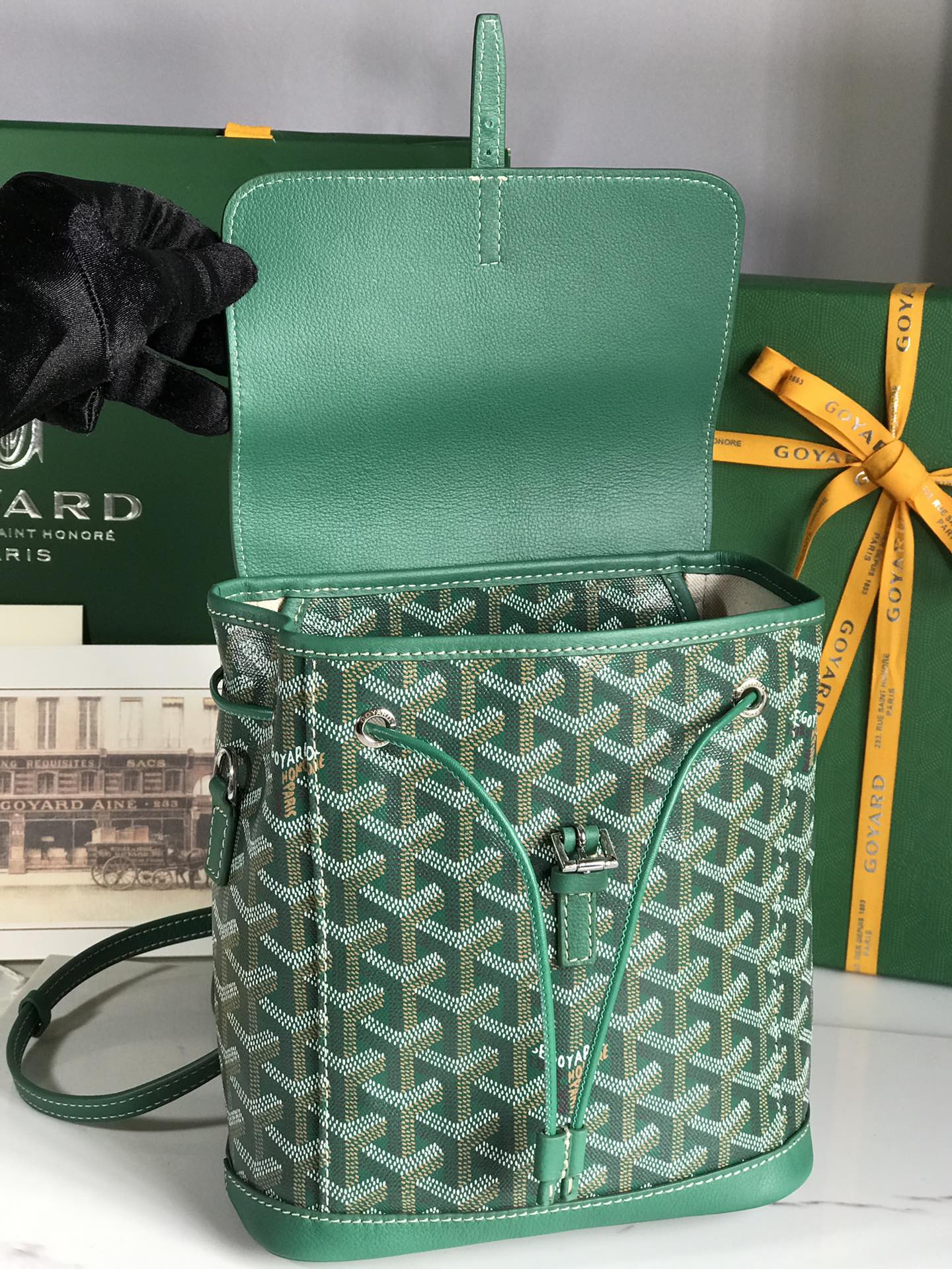 Goyard Alpin Mini Backpack 21 Cm Green Lambskin And Goyardine Canvas