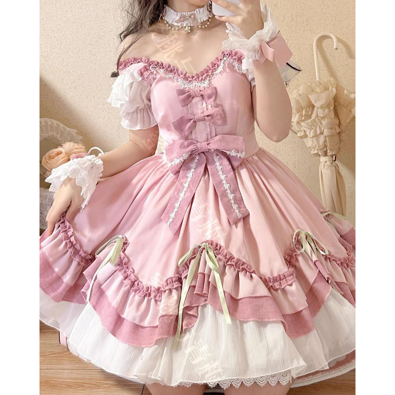 Summer Ruffles Hem Cute Lolita Kawaii Dress for Teens Sweet