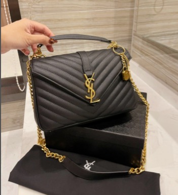 Ysl College Medium Chain In Quilted Leather Black Gold