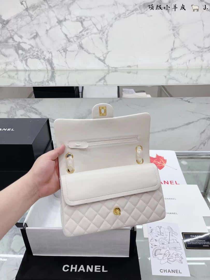 Chanel Classic Mini Flap Gold Hardware White 25Cm