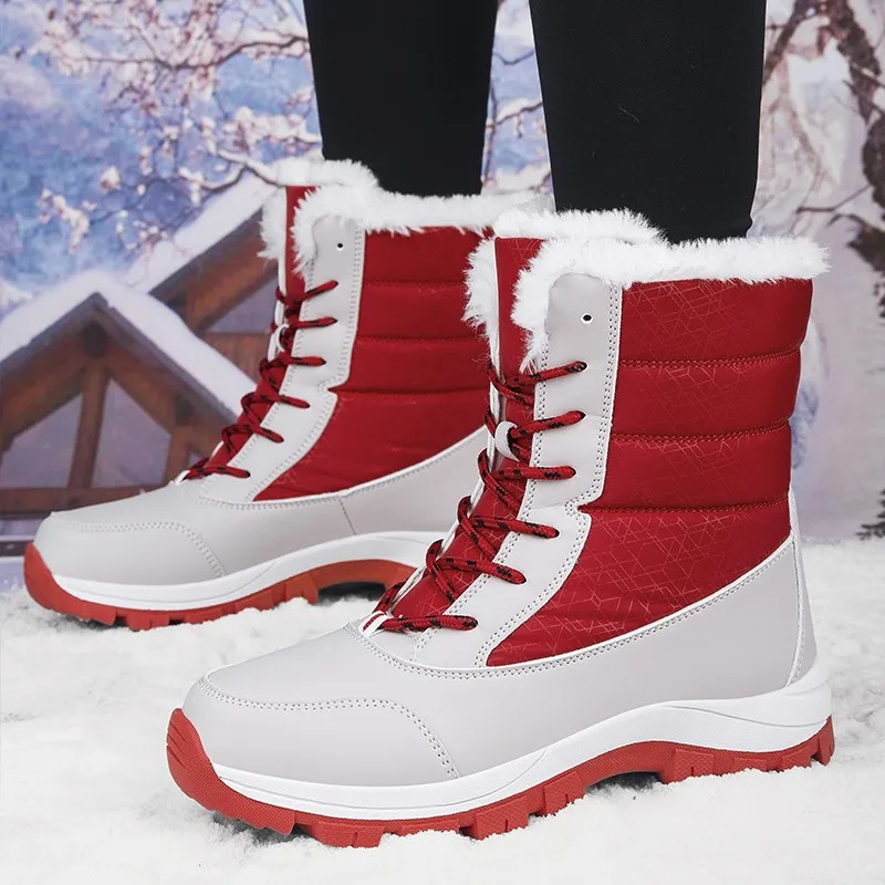 Women Boots Warm Plush Winter Shoes For Women Snow Boots Plus Size Waterproof Non-slip Lace Up Ankle Boots Female