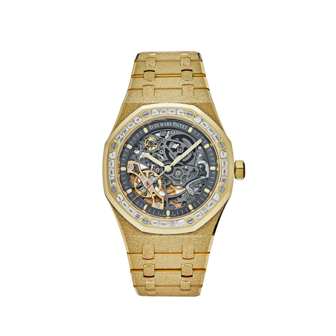 Audemars Piguet Royal Oak Double Balance Wheel Openworked 41 Frosted Yellow Gold / Baguette Diamond / Skeletonized / Bracelet