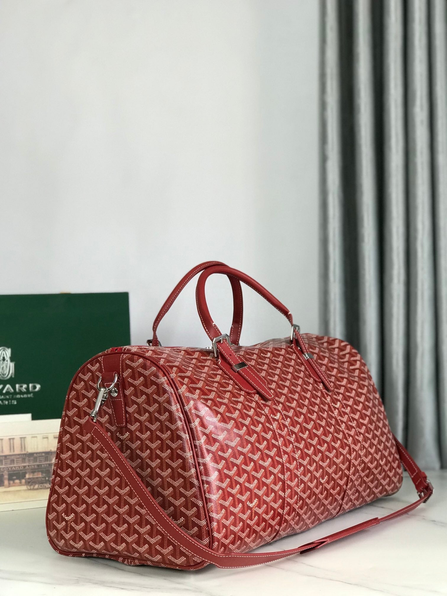 Goyard Boston 50 Bag Cm Red Goyardine Canvas And Calfskin Trim