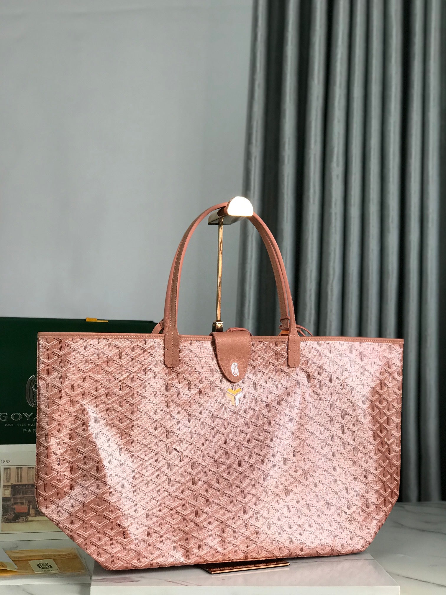 Goyard Saint Louis Gm Bag 40Cm Pink Canvas Chevroches Calfskin