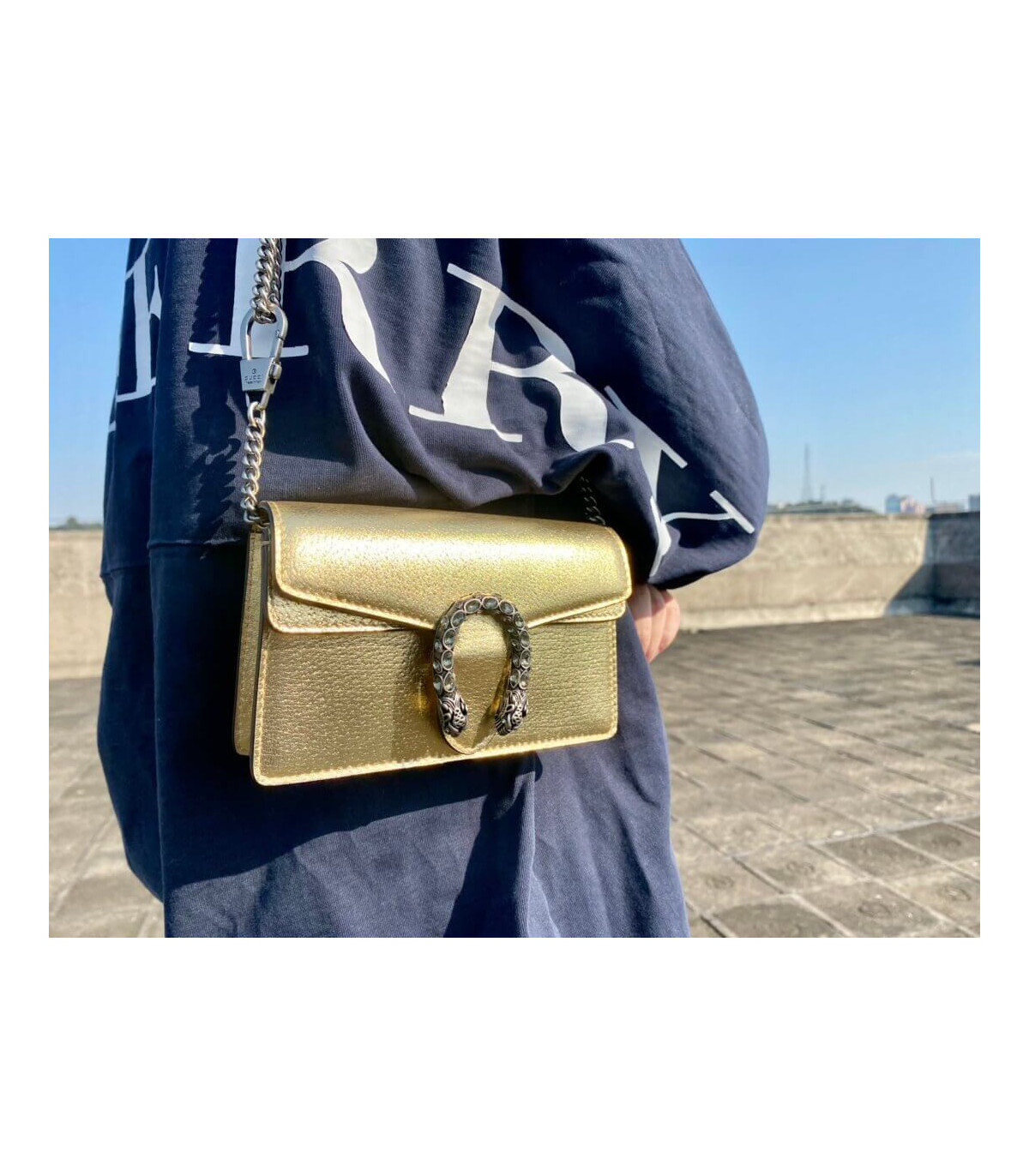 Gucci Dionysus Small Shoulder Bag in Gold Lame Leather