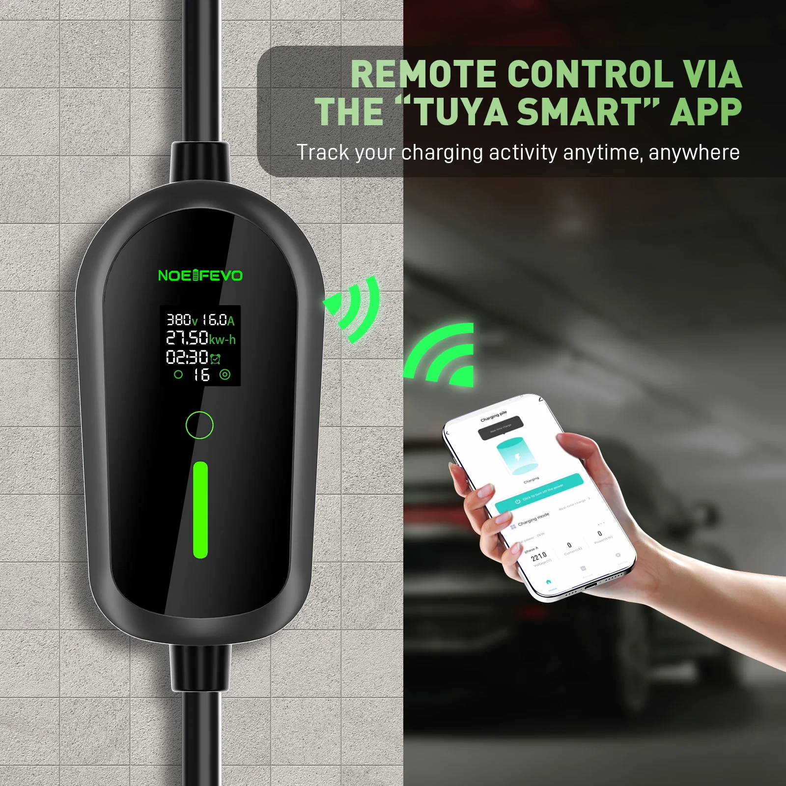 NOEIFEVO F097 EV Mobile Wallbox 11KW mit APP, 3-phasig 6-16A mit Einstellbarer Ladeleistung, Typ2 Ladekabel e auto, EV Ladegerät mit stromzähler