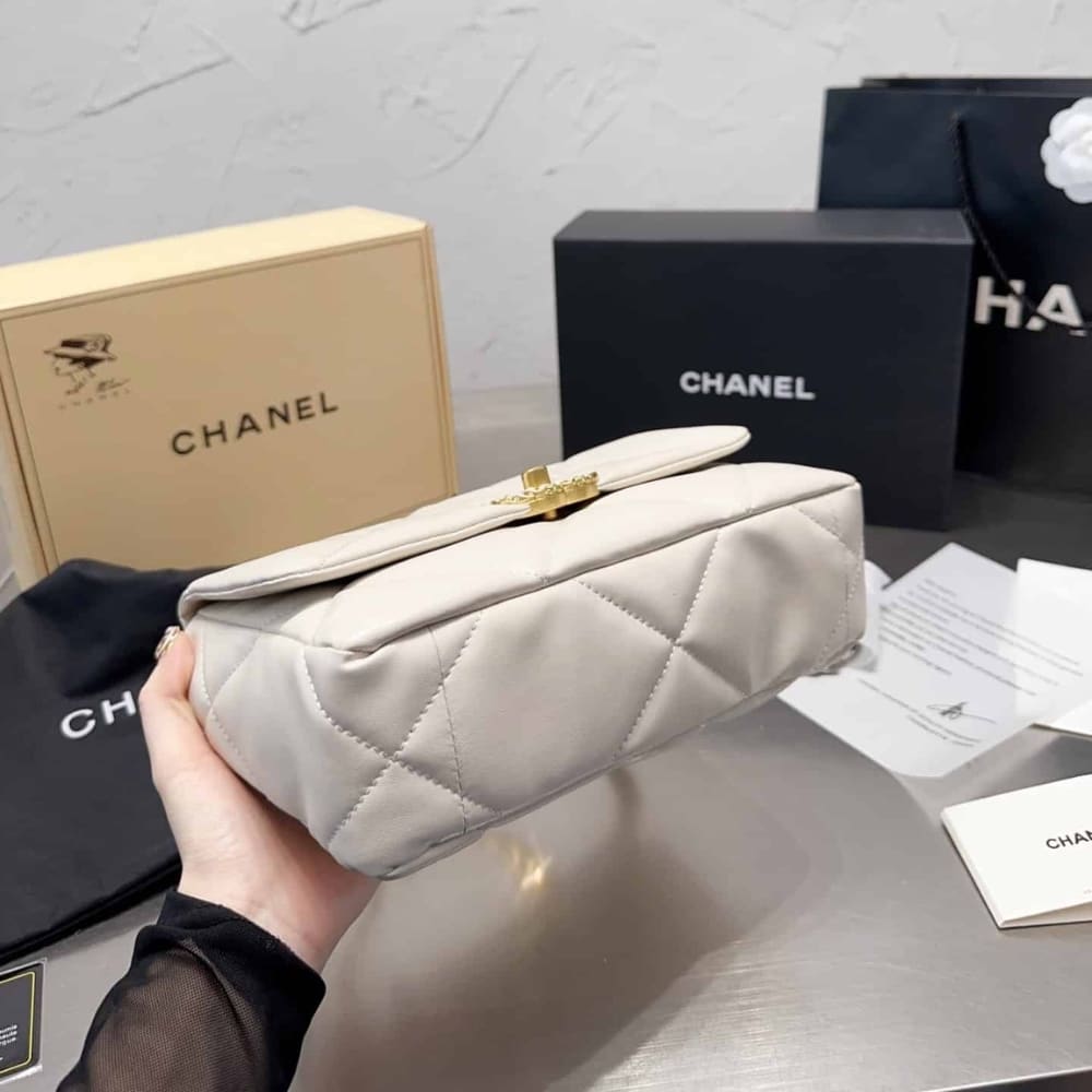 Chanel 19 Flap Bag Shiny Gold And Silver Tone White 26Cm As1161 B04852 10601