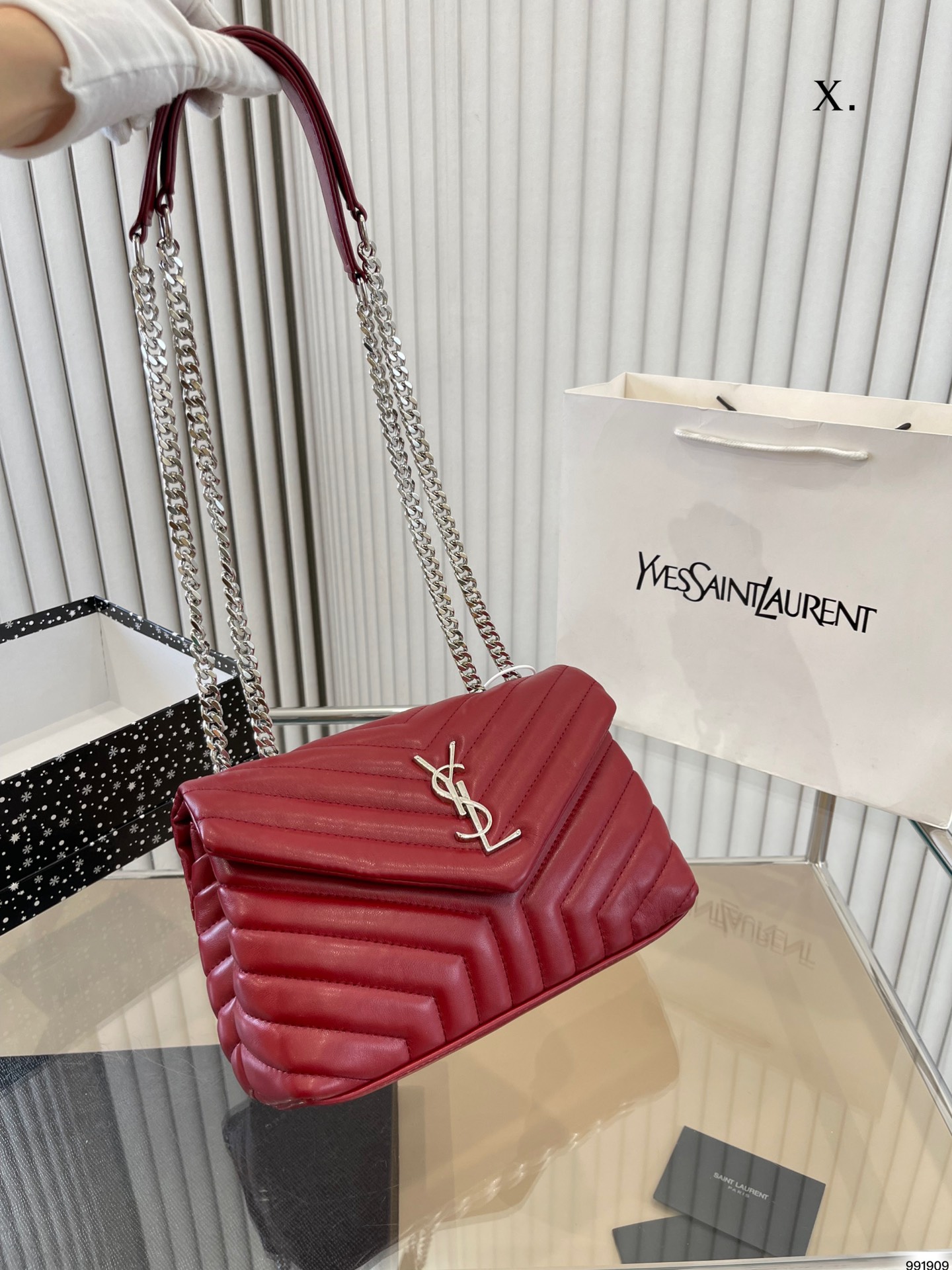 Saint Laurent Loulou Small Chain Bag In Quilted “Y” Leather Wine Red
