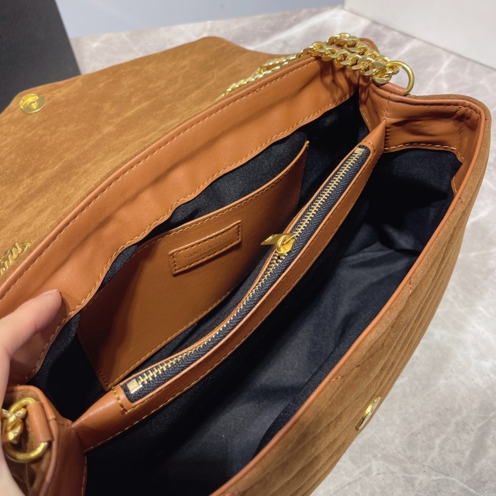 Saint Laurent Cinnamon Loulou Large Chain Bag In Suede Brown 31Cm