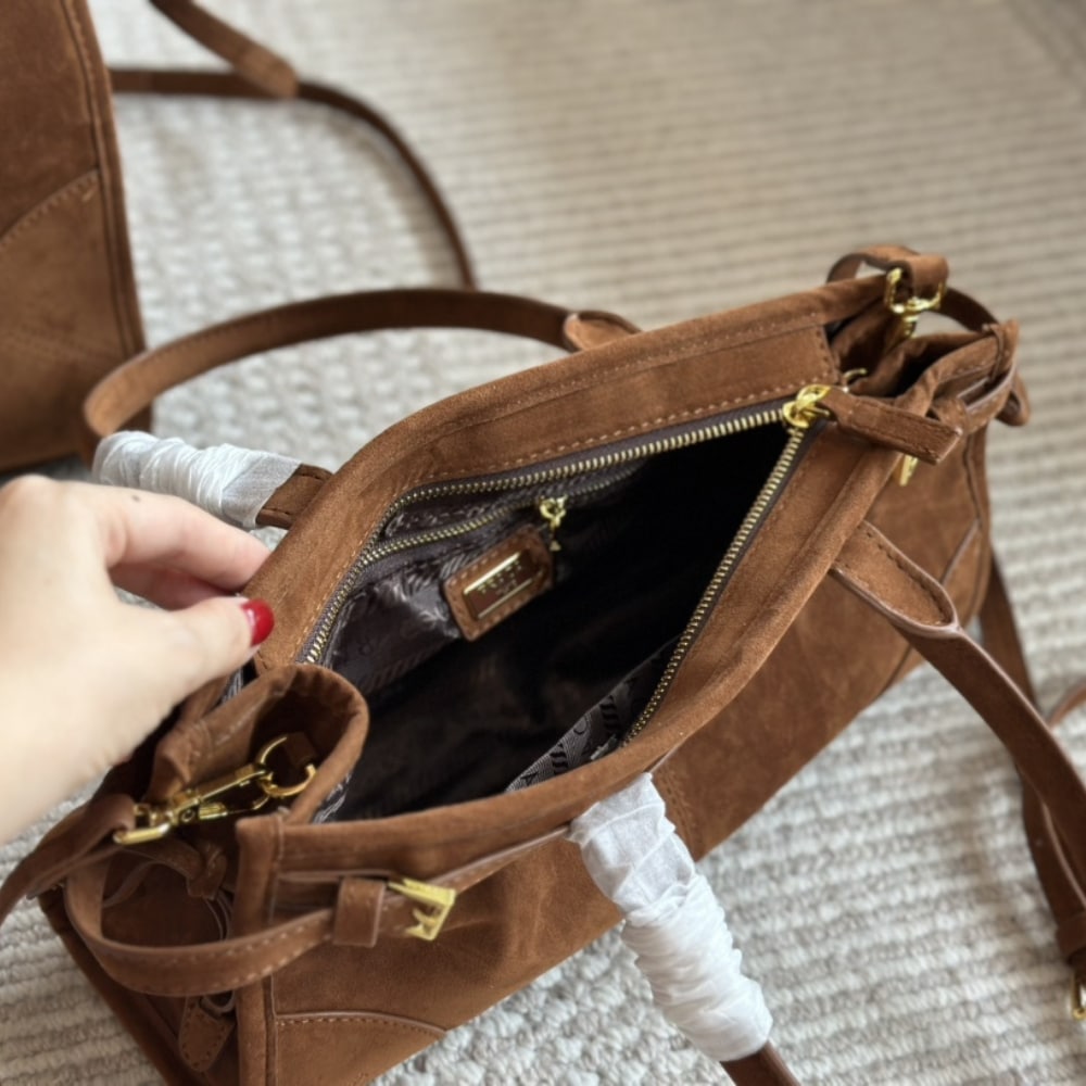 Prada Medium Suede Handbag Cocoa Brown 32Cm