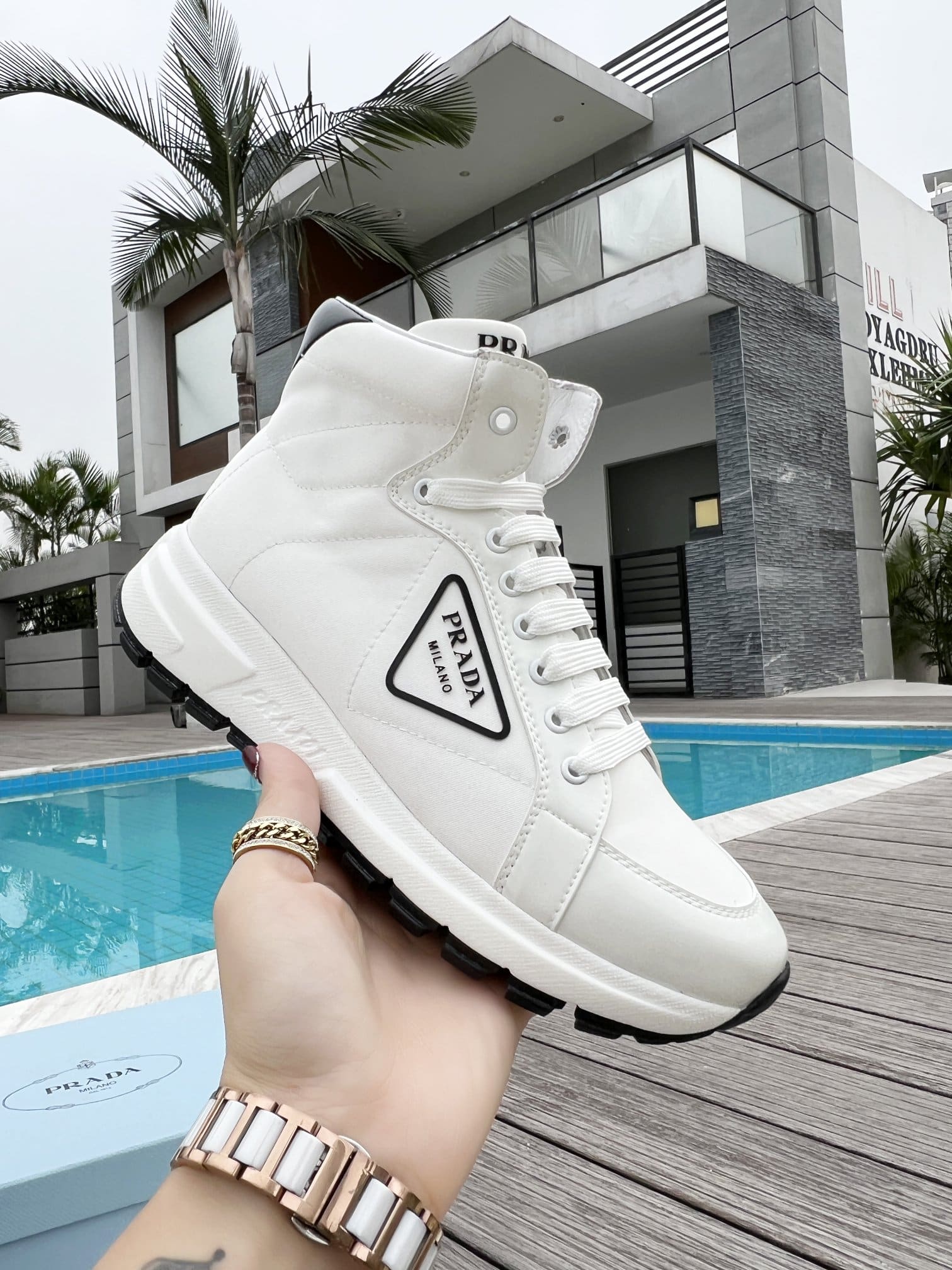 Prada Prax 01 Re Nylon And Brushed Leather Sneakers White