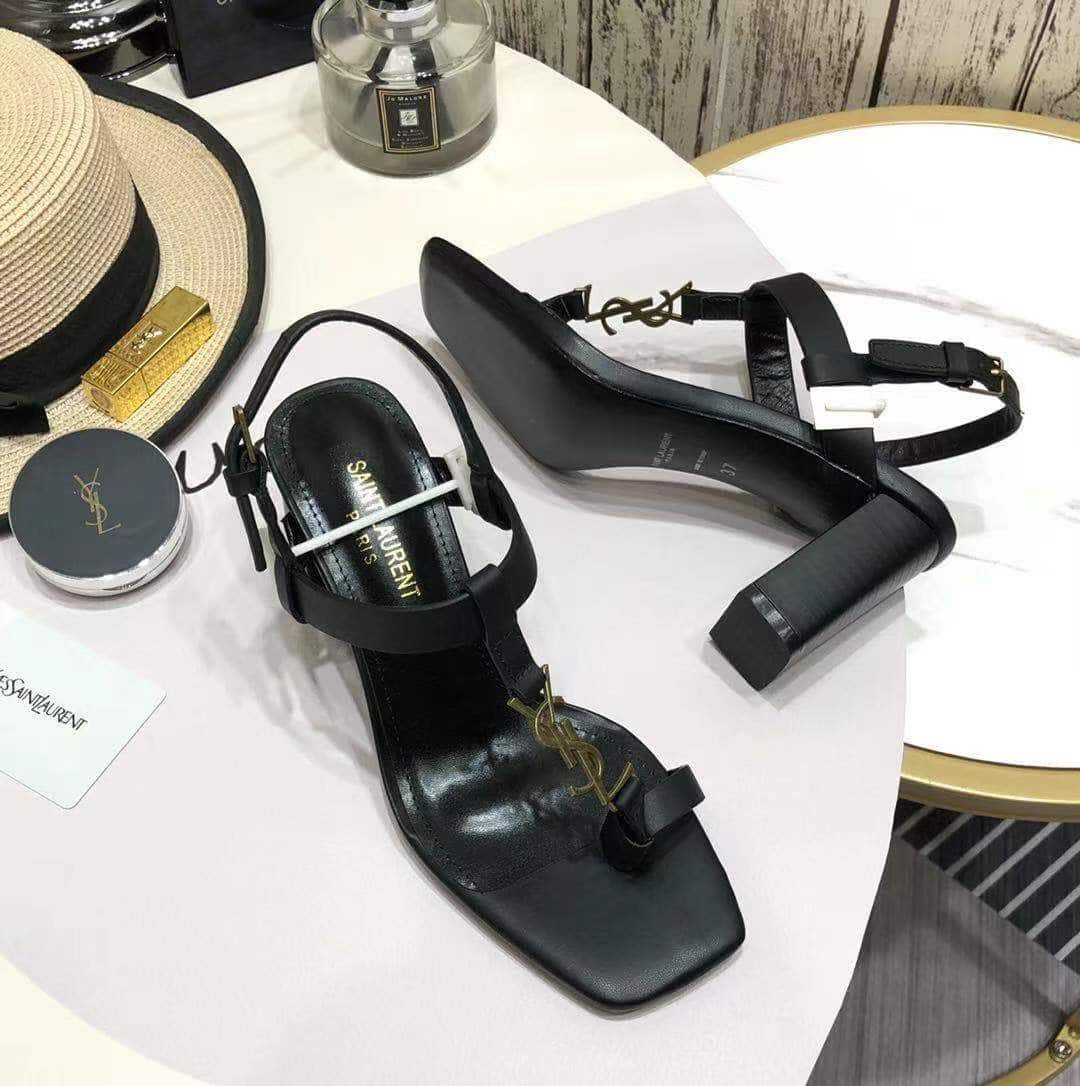 Saint Laurent Cassandra Leather Slingback Sandals Black 658198Dwett1000