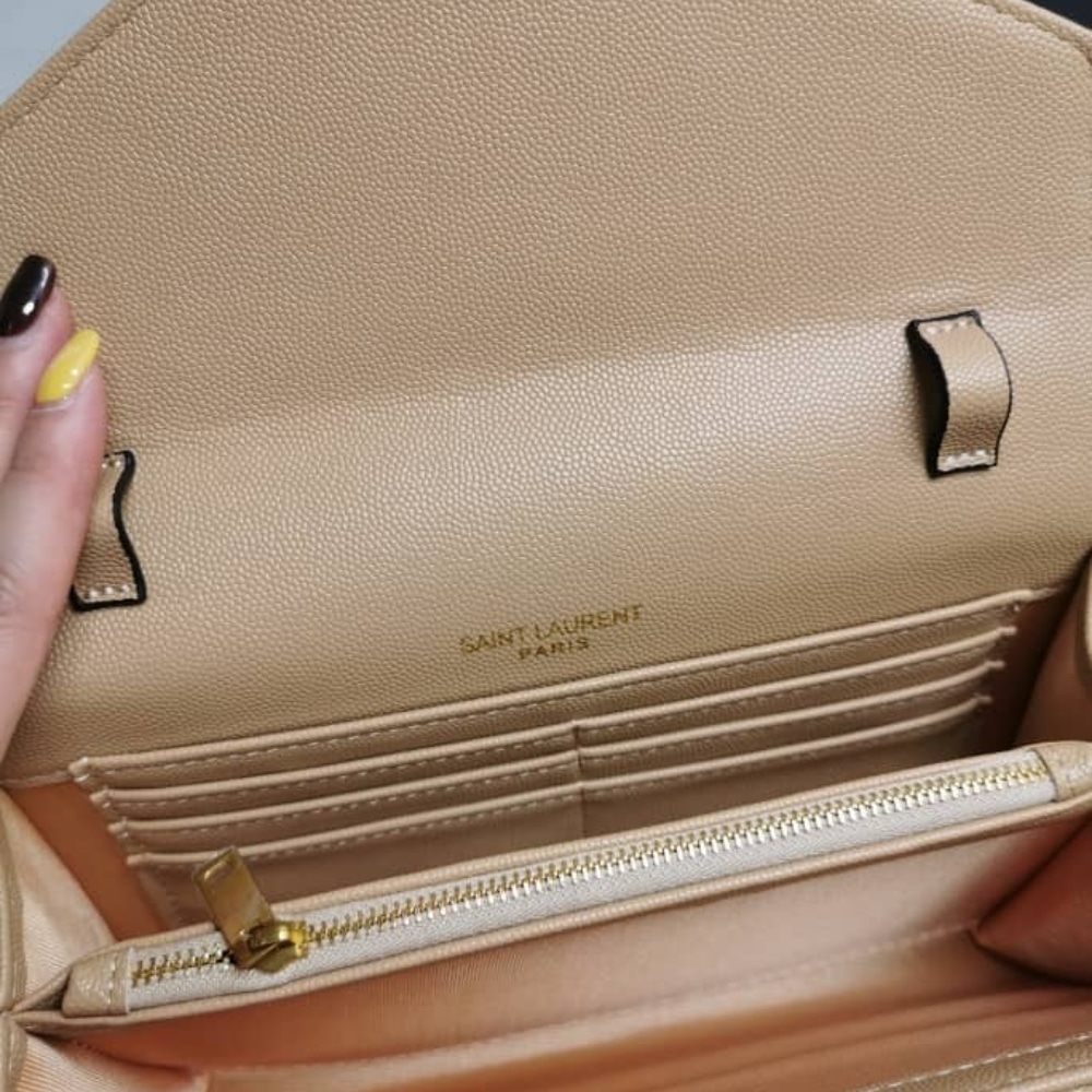 Saint Laurent Classic Cassandre Grain De Poudre Chain Wallet Beige 22cm 377828BOW012721