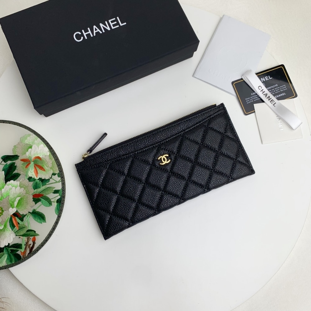 Chanel Classic Zip Pouch Caviar Wallet Black 22Cm
