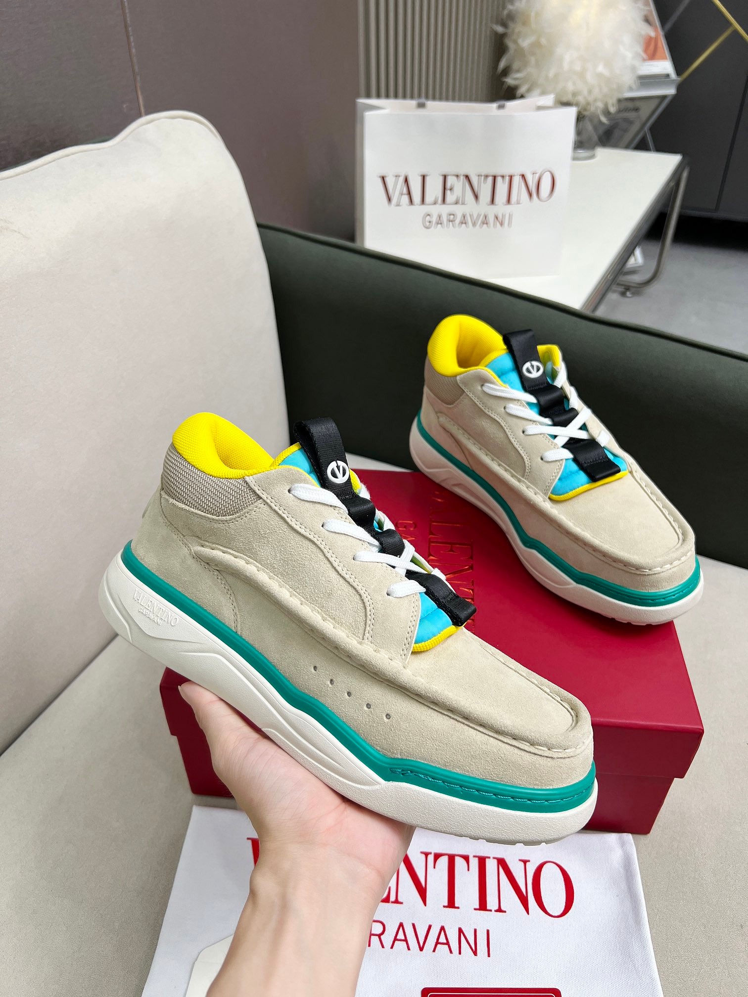 VALENTINO CALFSKIN LEATHER MID-TOP RUNBOOT SNEAKER