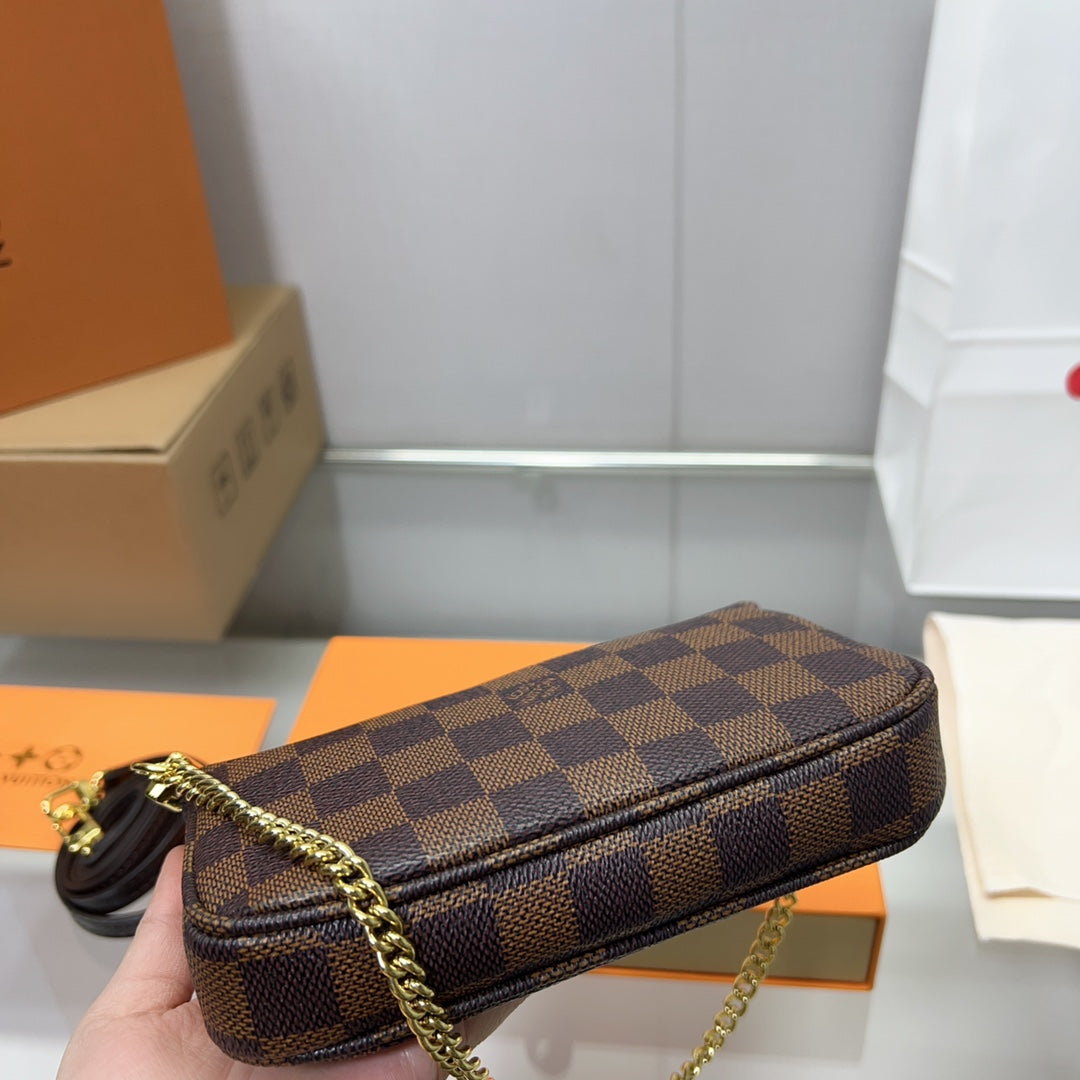 Louis Vuitton Pochette Accessoires Damier Ebene 17Cm With Chain N58009