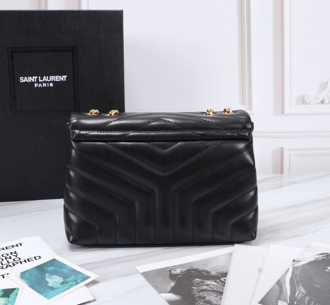 Saint Laurent Loulou Small Chain Bag In Matelassã‰ Y Black Gold 23Cm
