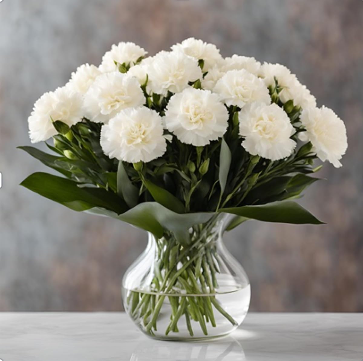 KaBloom - 12 White Carnation With Vase - Fresh Flowers for Birthday, Valentine's & Mother's Day