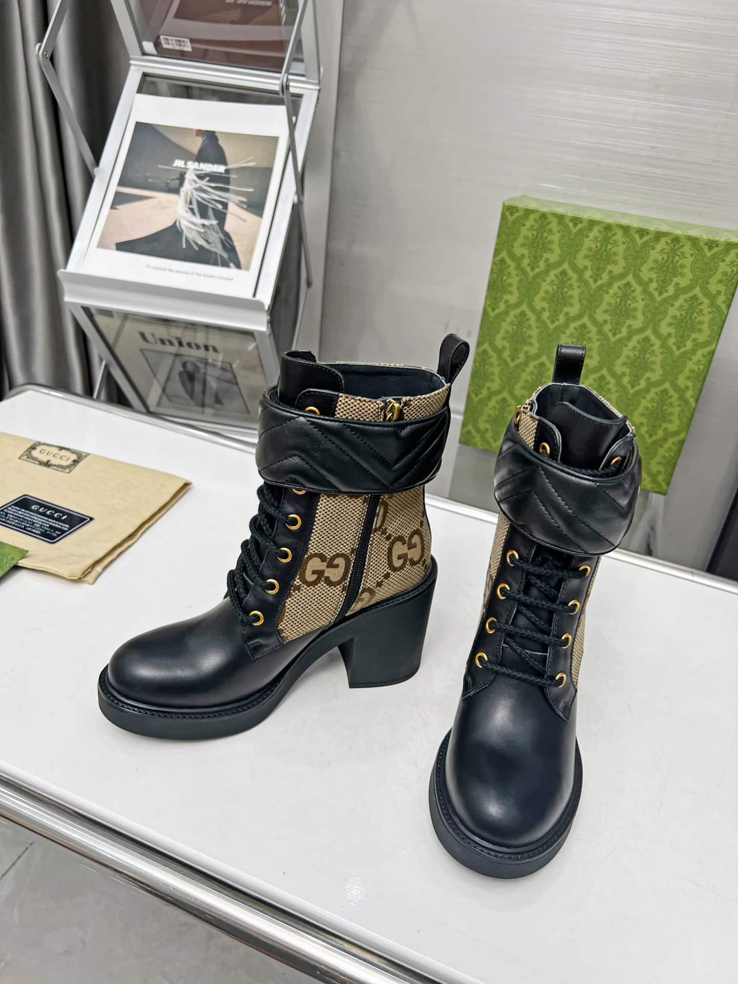 Gucci With Double G Ankle Boots Camel Ebony 719849 Aabd0 1183