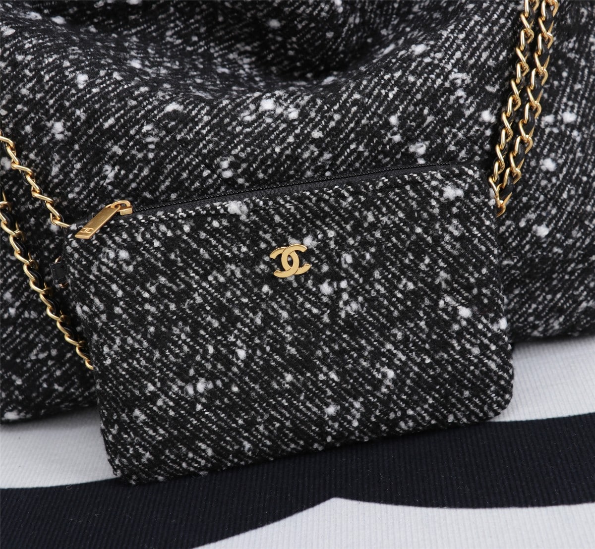 Chanel 22 Handbag Denim Gold And Dark Gray 40Cm/15.7in