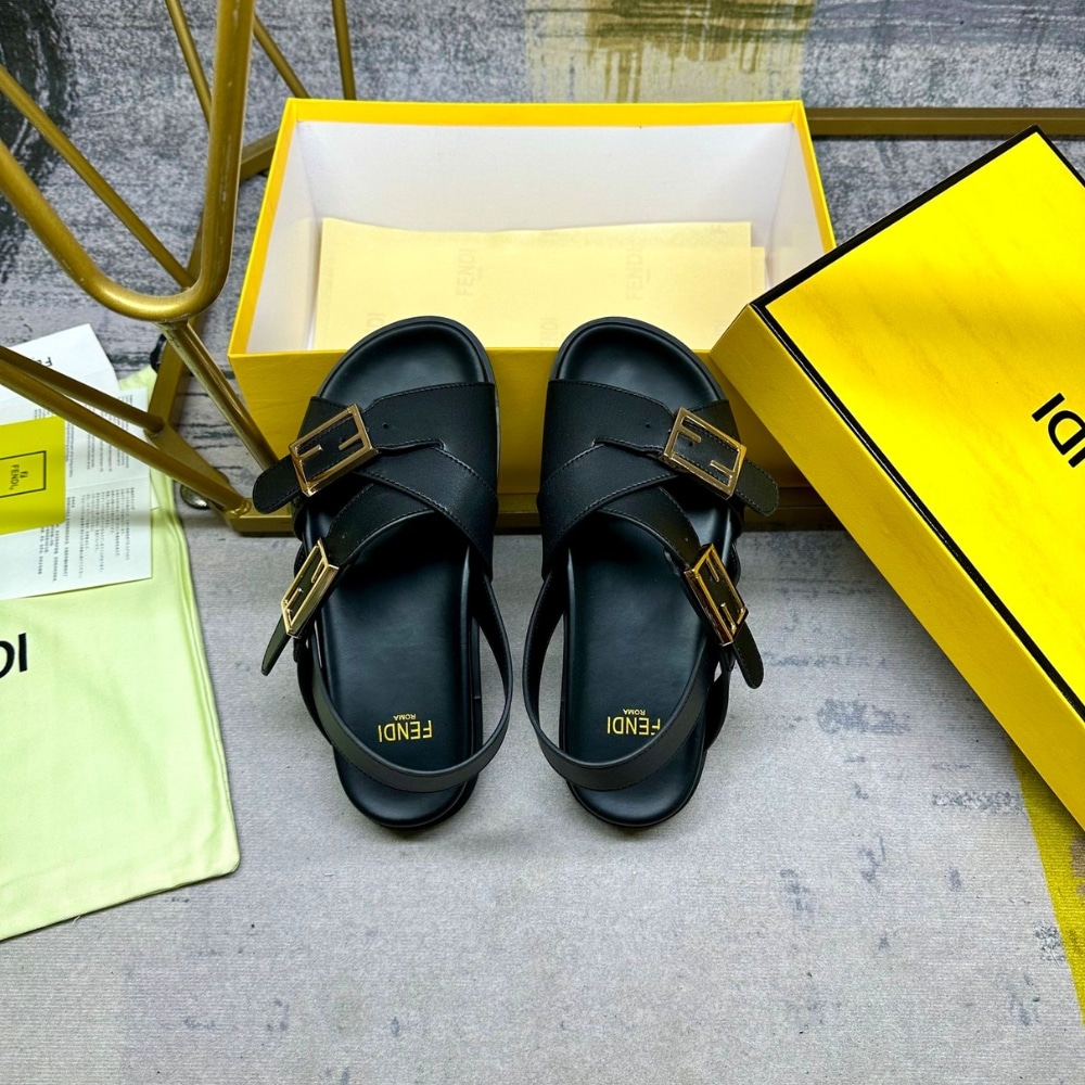 Fendi Feel Leather Slides Black 8X8647Na7F0Qa1
