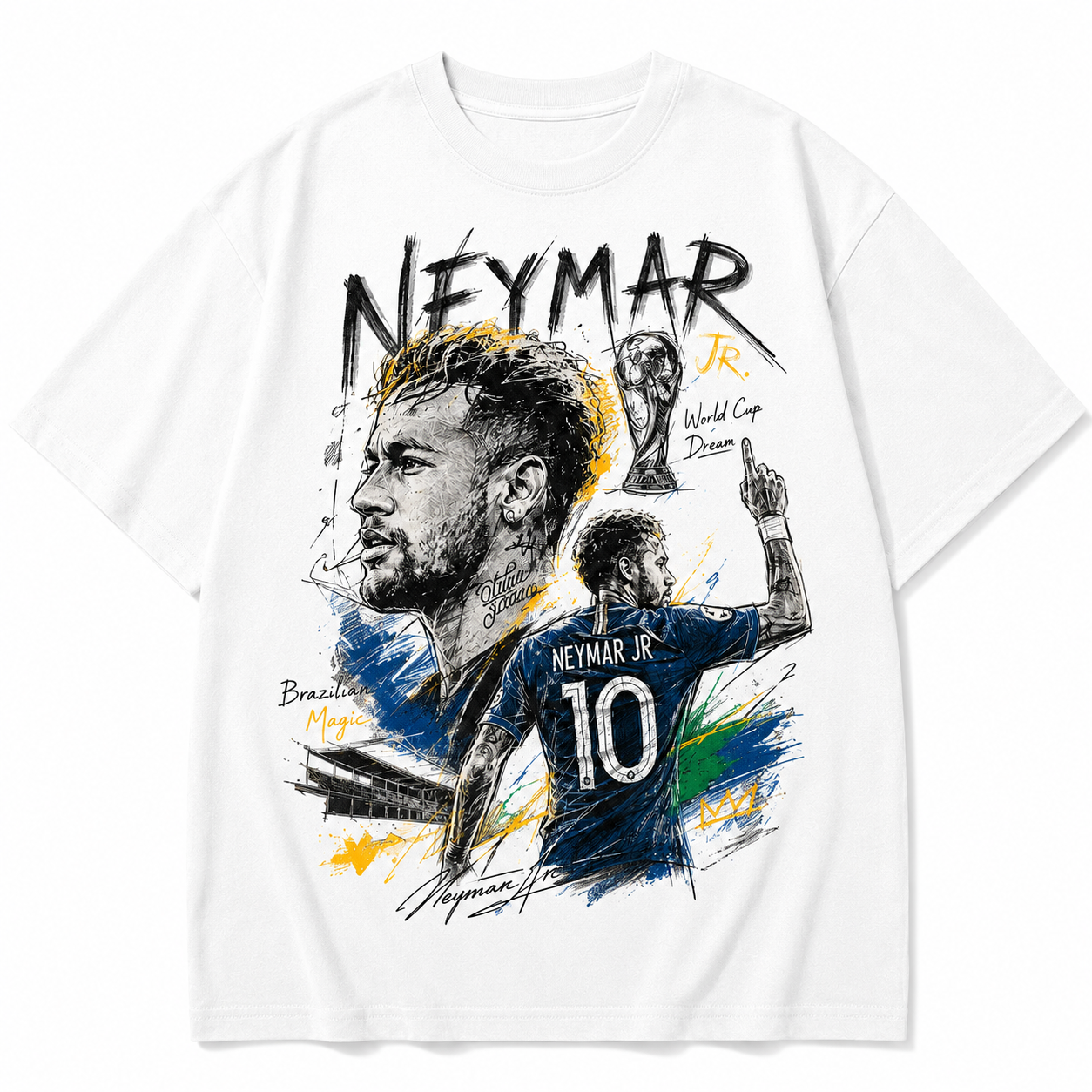 Neymar World Cup Printed T-Shirt  Unisex Loose Fit T-Shirt 100% Cotton Soft Comfortable Summer Casual Printed Top