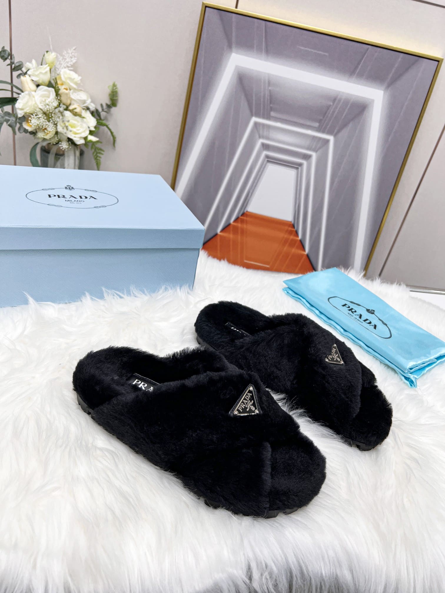 Prada Petal Black Terrycloth Sippers