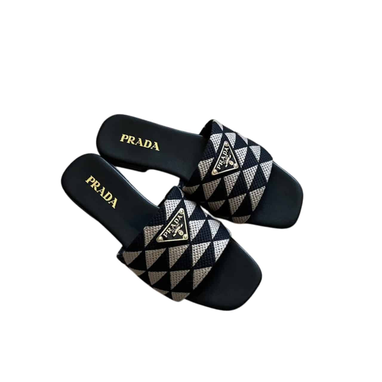 Prada Embroidered Fabric Slides Black White