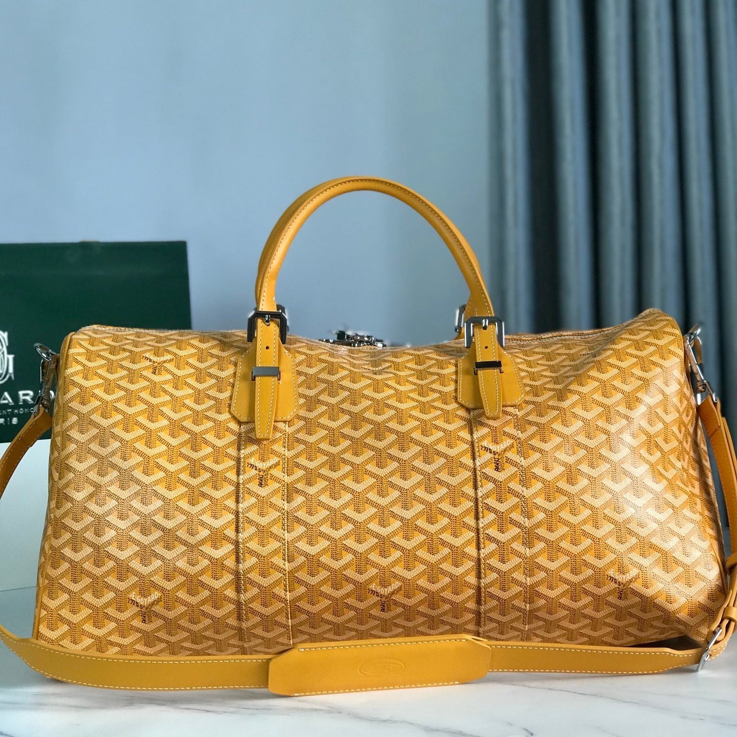 Goyard Boston 50cm Bag Yellow Goyardine Canvas And Calfskin Trim