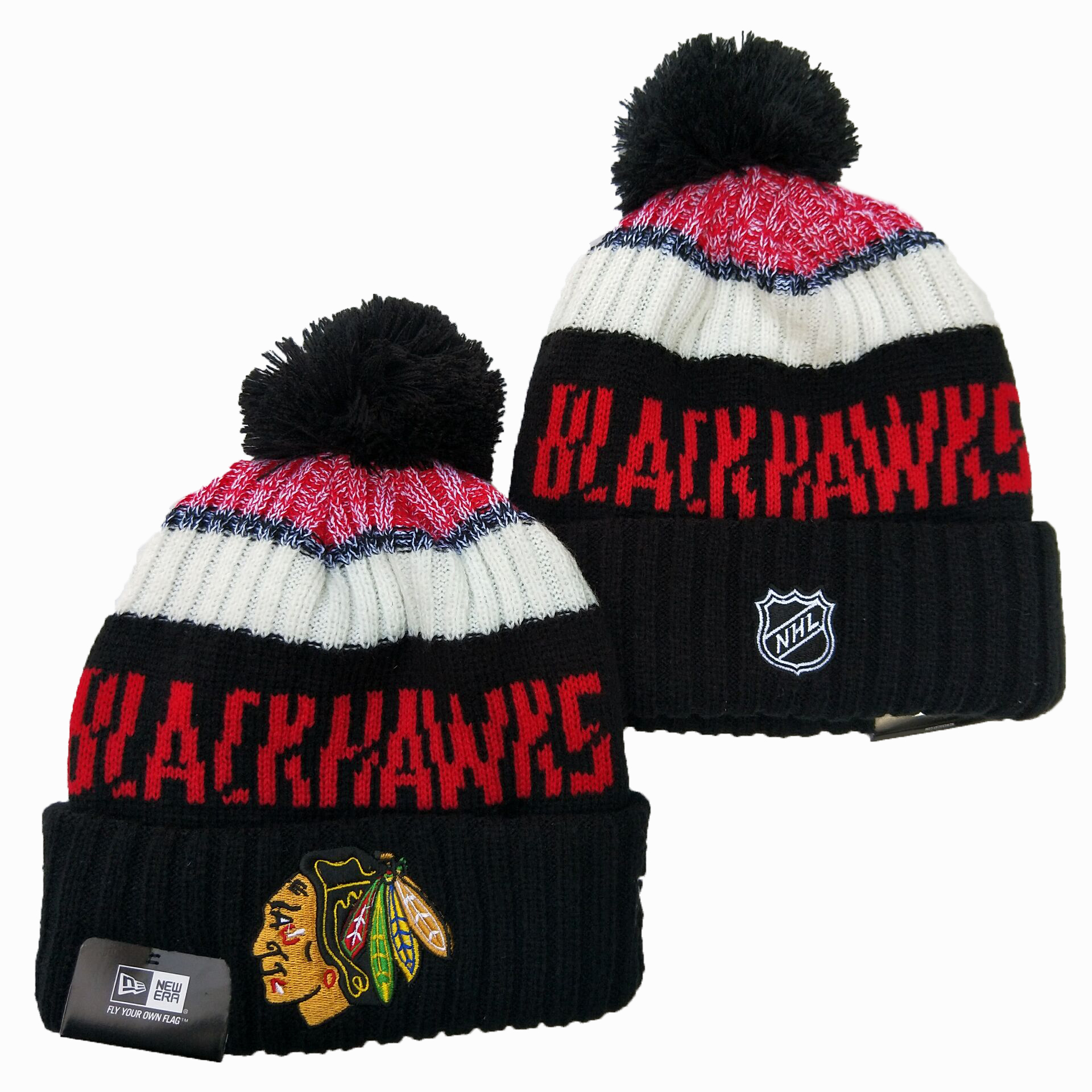 Men's Red Chicago Blackhawks Knitted Cap with Pom