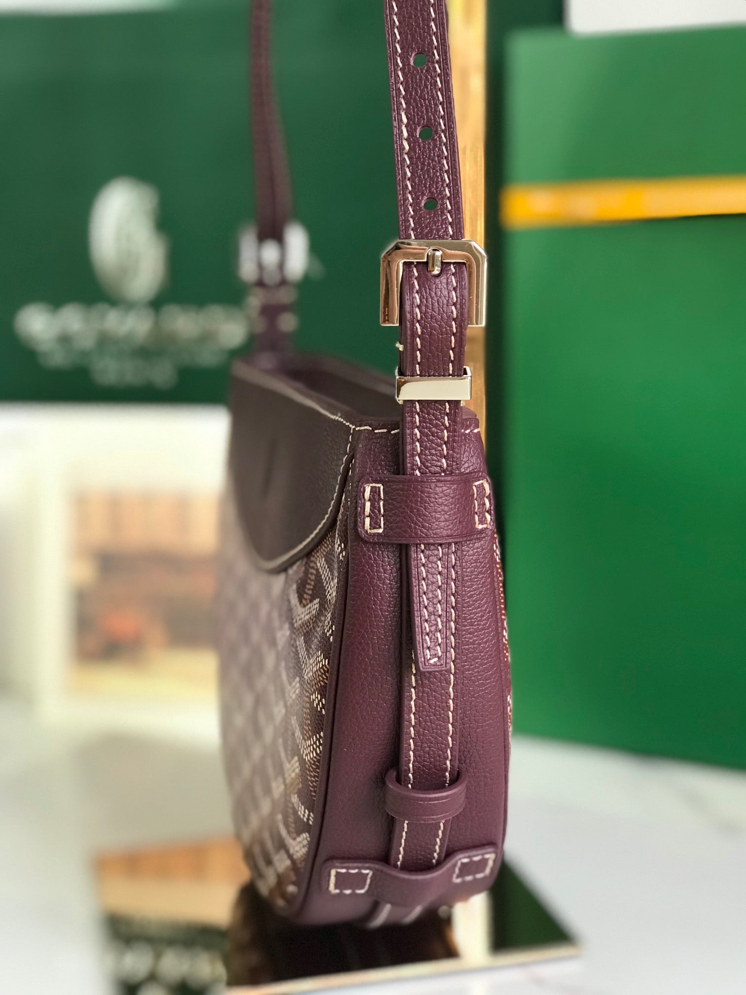 Goyard Hirondelle Bag 25 Cm Wine Red Lambskin And Goyardine Canvas