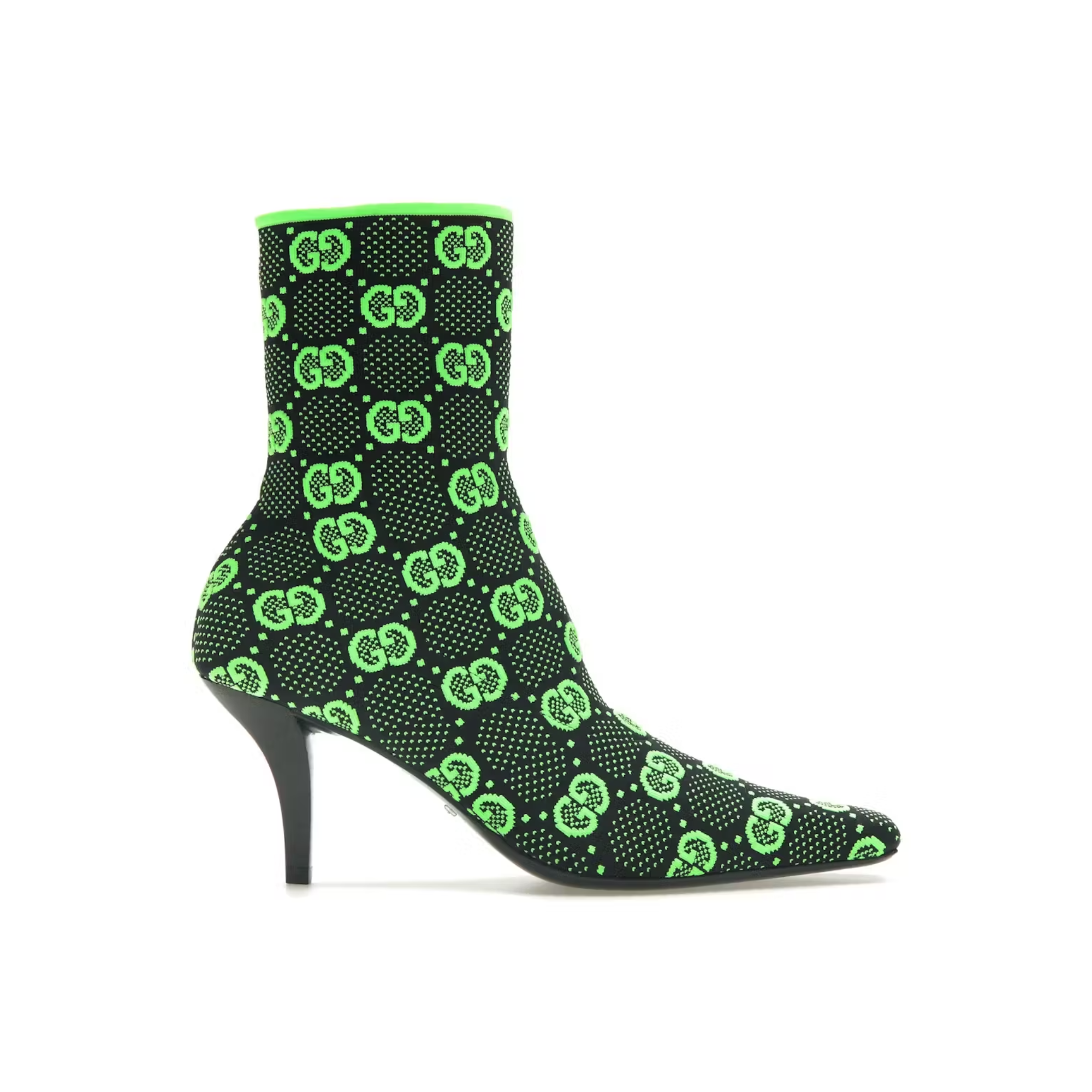 Gucci Gg 75Mm Knit Ankle Boots Black Fluorescent Green Fabric718378 Faaqp 1004