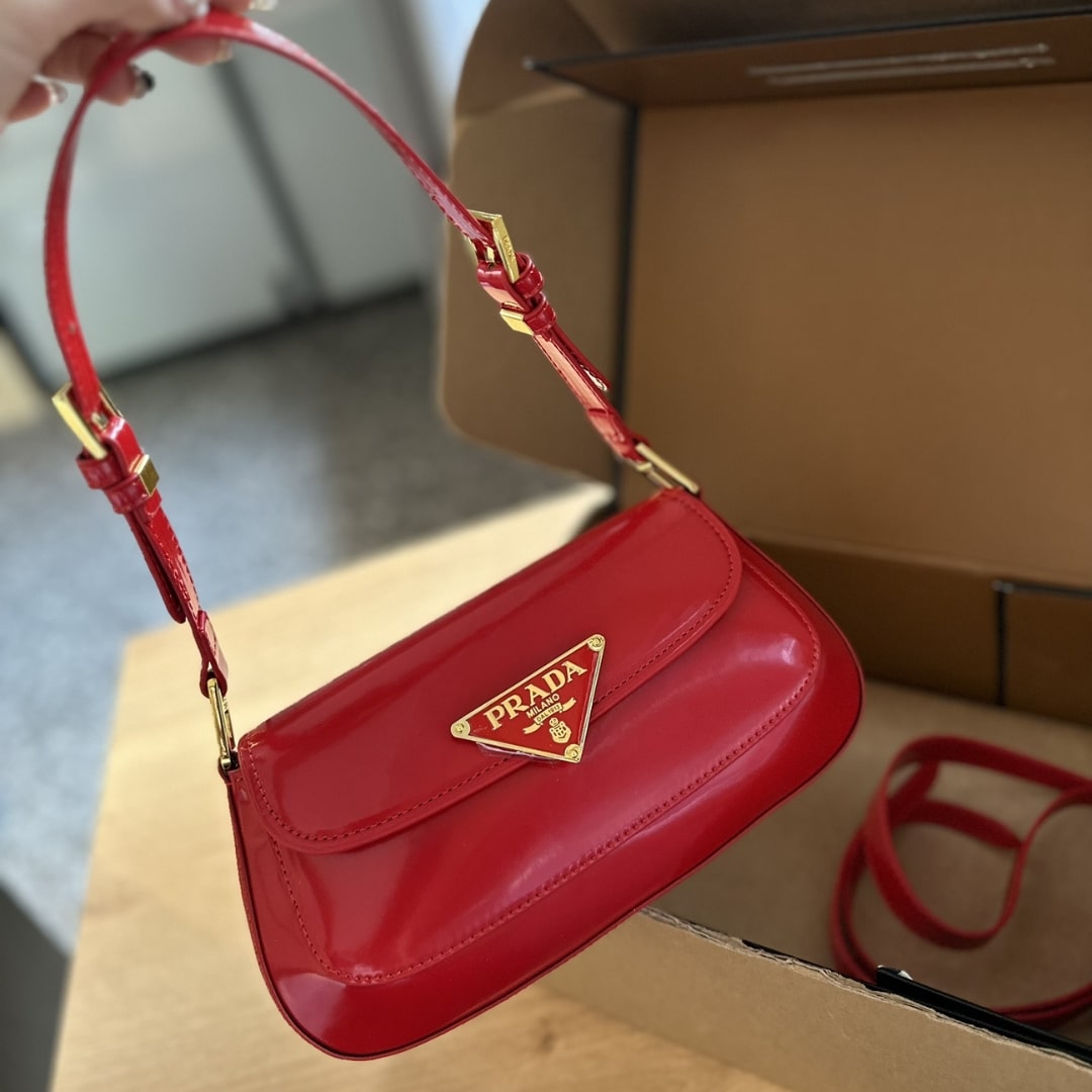 Prada Patent Leather Shoulder Bag In Cherry Red 25Cm